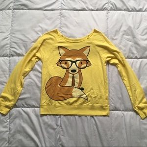 Yellow Cute Fox with Glasses Sweatshirt Size M